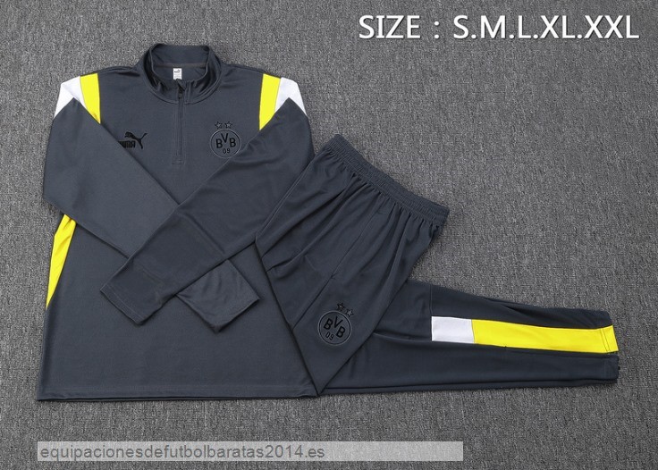 Nuevo Conjunto Completo Sudadera Entrenamiento Borussia Dortmund 23/24 Gris Amarillo Baratas